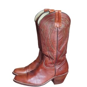 Frye Made in USA Cognac Embroidered Leather Western Boots Men's